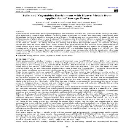 Soils and vegetables enrichment with heavy metals from application of sewage ...