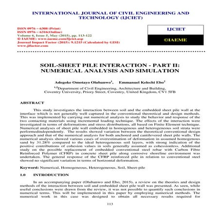 Soil sheet pile interaction part ii numerical analysis and simulation | PDF