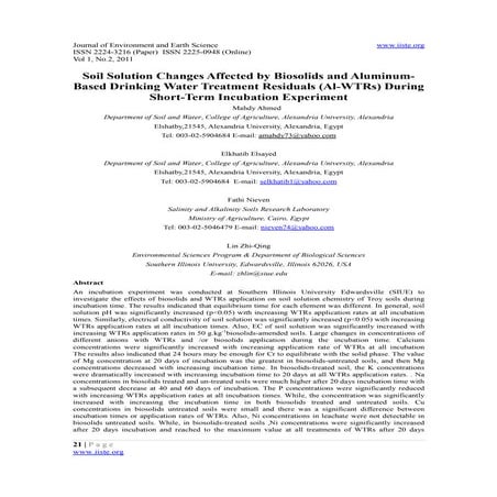 Soil solution changes affected by biosolids and aluminum