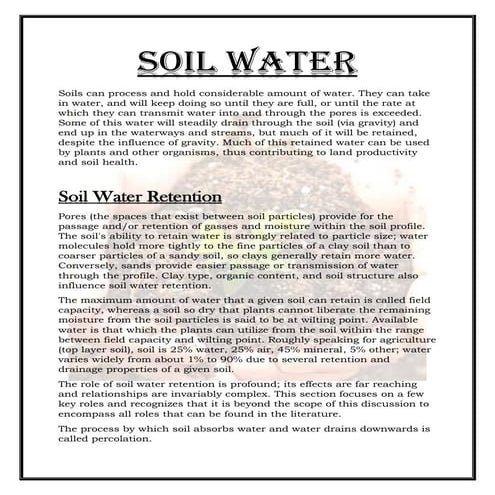 Soil water and movement of soil water