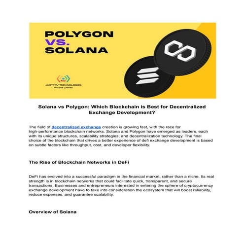 Solana vs Polygon: Which Blockchain is Best for Decentralized Exchange Develo...