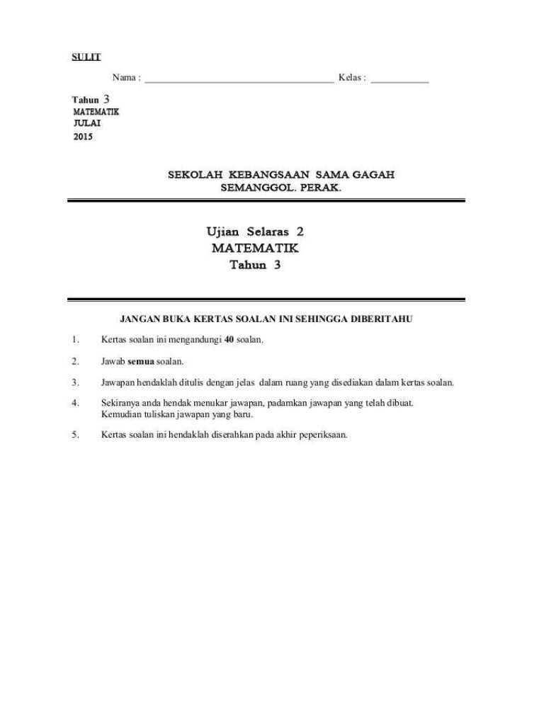 Ujian matematik Tahun 3