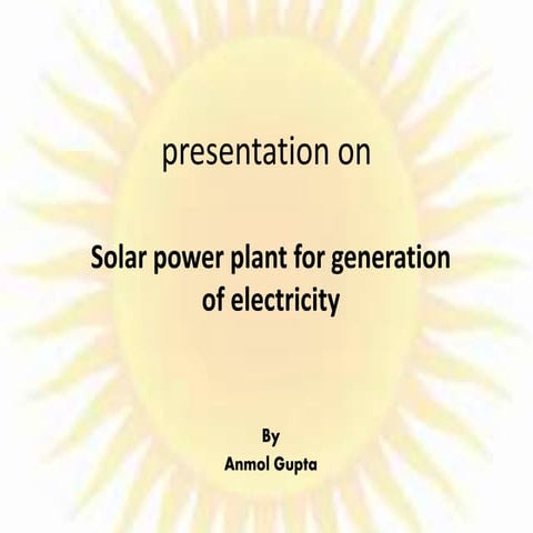 Solar power plants for generation of electricity