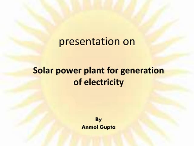 Solar power plants for generation of electricity
