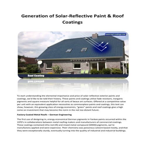 Generation of Solar-Reflective Paint & Roof Coatings