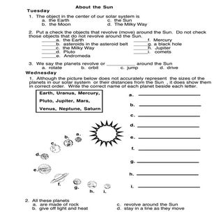 Solar: about the sun (worksheet 5)