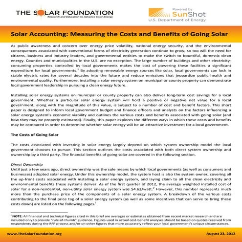 Solar Accounting: Measuring the Costs and Benefits of Going Solar