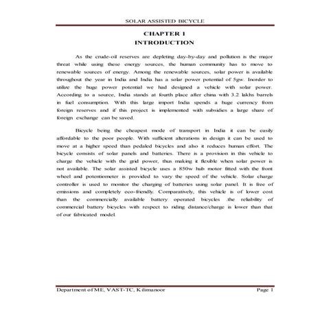 Solar assisted bicycle