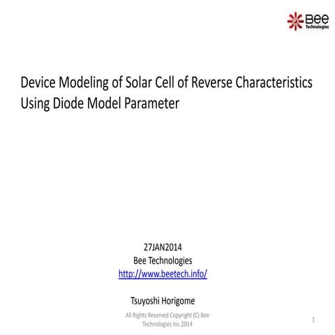 Device Modeling of Solar Cell of Reverse Characteristics Using Diode Model Pa...