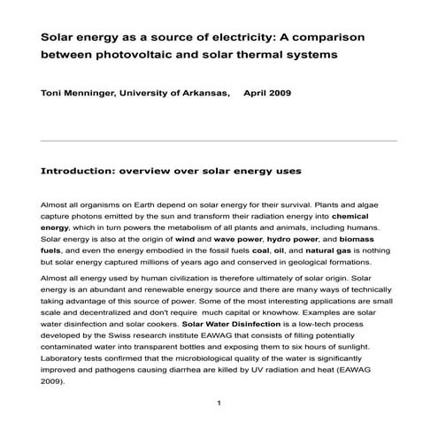Solar Power: Solar Heating, Photovoltaics, and Solar Thermal Power