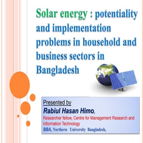 Solar energy:potentiality and implementation problems in household and busine...