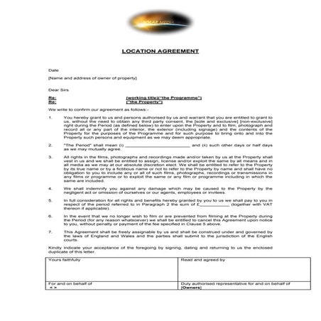 Solar media location agreement