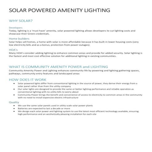 Solar powered amenity lighting