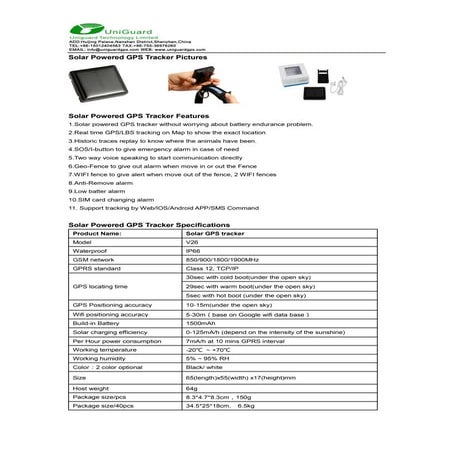 Solar powered gps tracker specs