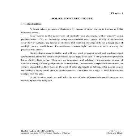 Solar powered house report