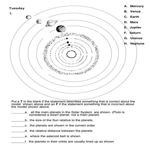 Solar system learning activities  (Worksheet)