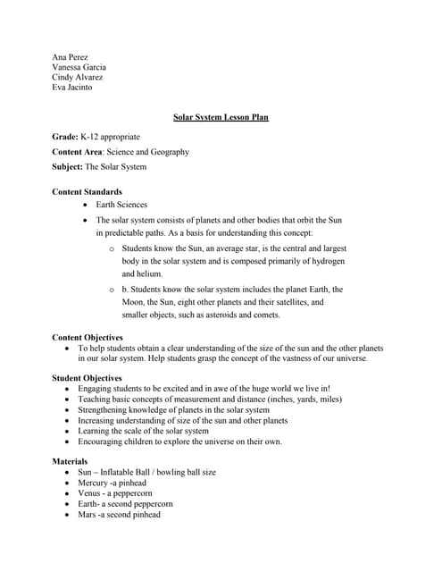 Solar System Lesson Plan