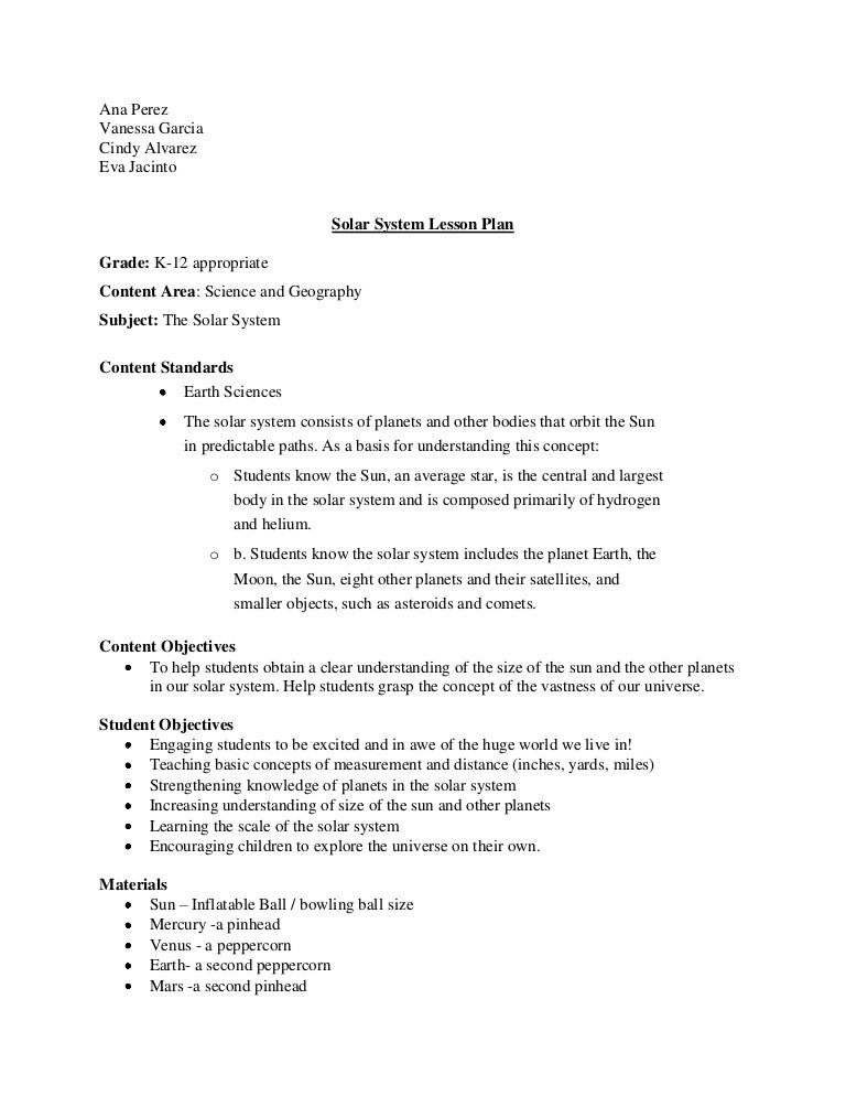 Solar System Lesson Plan