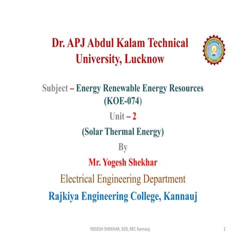 Solar Thermal energy ppt by solar coller