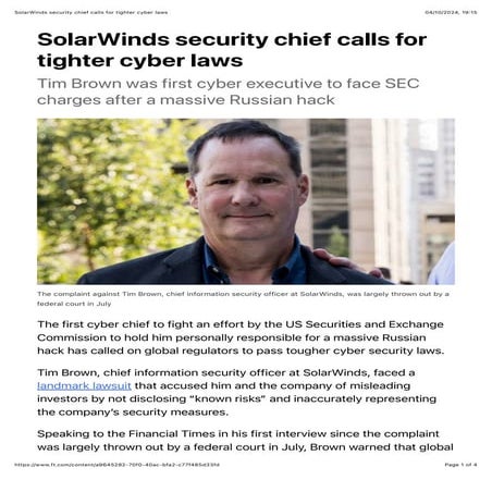 SolarWinds security chief calls for tighter cyber laws