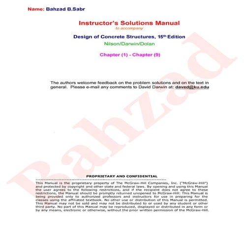 Instructor's Solutions Design of Concrete Structures – Arthur H. Nilson – 15t...