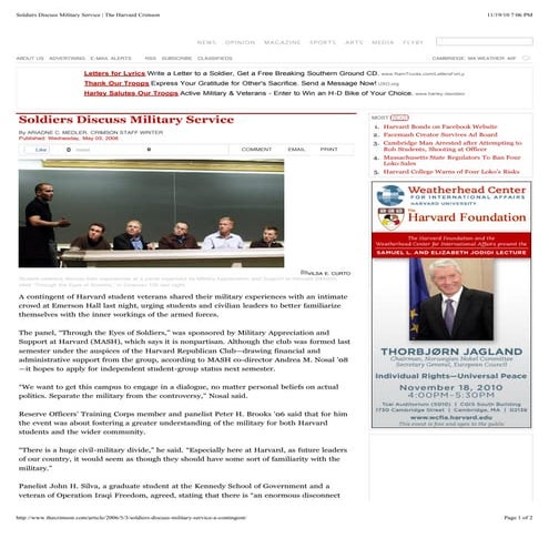 Soldiers Discuss Military Service | The Harvard Crimson