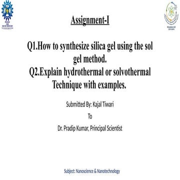 Sol gel method for the synthesis of silica gel