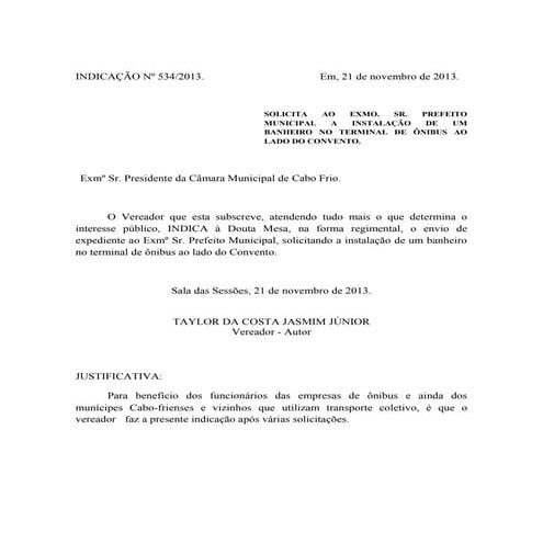 Solicita  a instalação de um banheiro no terminal de ônibus ao lado do convento