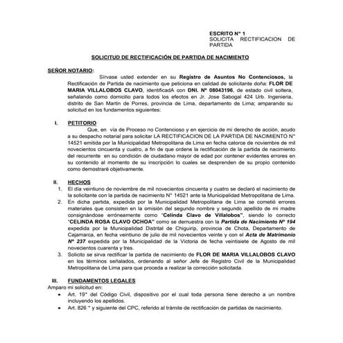 Solicitud para Rectificación de Partida