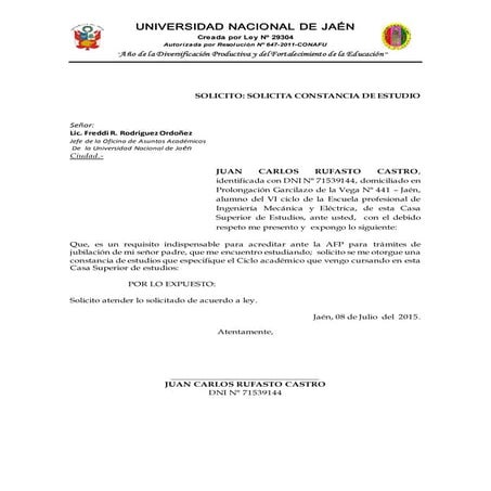Ejemplo de como hacer una solicitud | DOC
