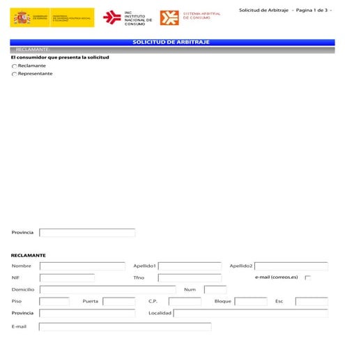 Solicitud arbitraje