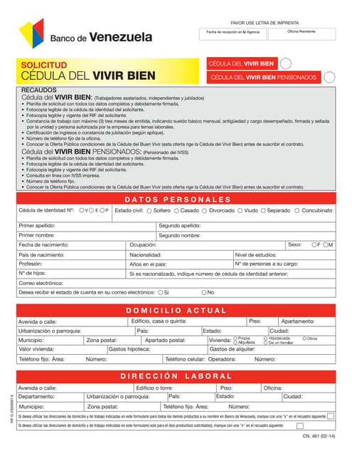 Solicitud cedula vivir bien