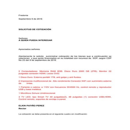 Solicitud cotización