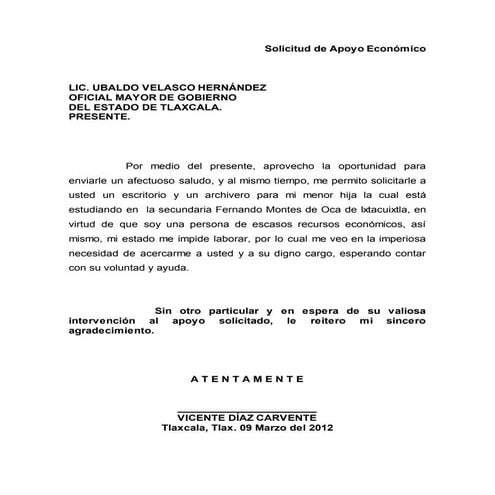 Ejemplo de como hacer una solicitud | DOC