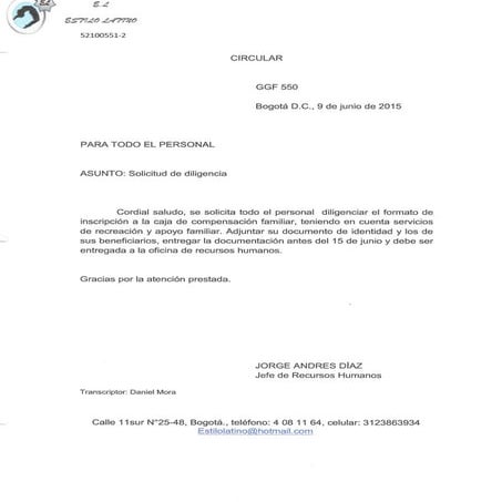 Solicitud de diligencia  15 otro estelo