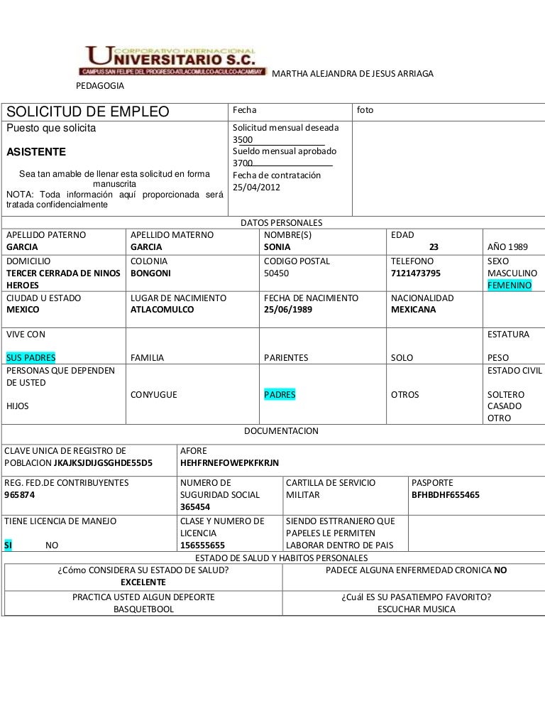 Solicitud De Empleo Curriculum