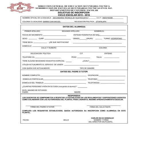 Solicitud de inscripcion 2015-2016