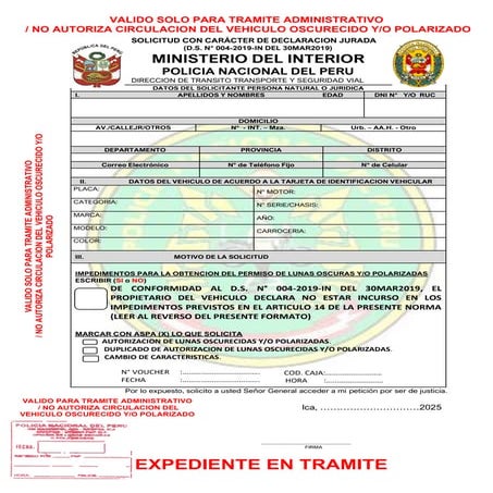 SOLICITUD FORMATO DE LUNAS POLARIZADAS PERU