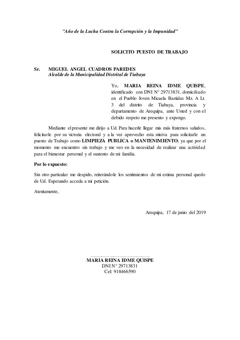 Solicitud puesto de trabajo Solicitud puesto de trabajo