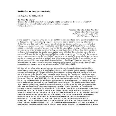 Solidão e redes sociais