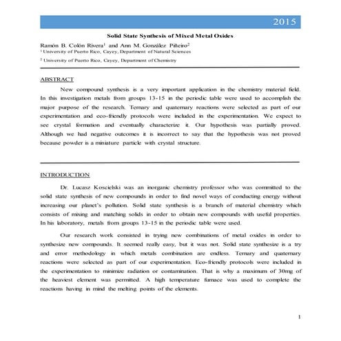 Solid state synthesis of mixed metal oxides repot final | DOCX