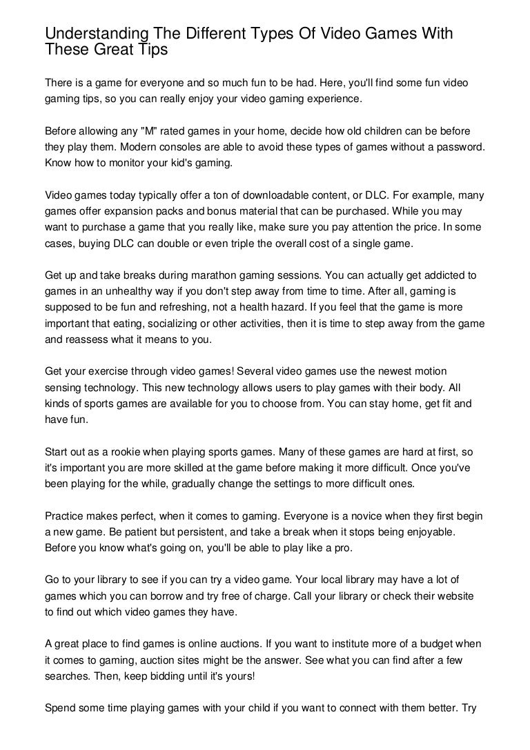 Understanding The Different Types Of Video Games With These Great Tips
