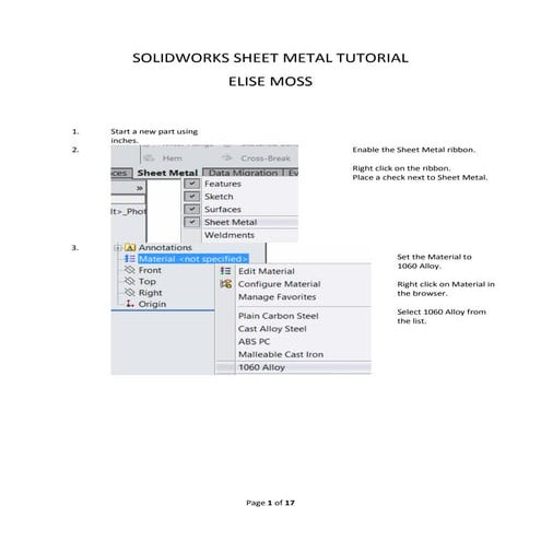 Solidworks sheet metal tutorial | PDF