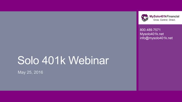 Solo 401k webinar