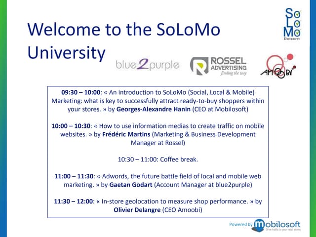 SoLoMo University by Mobilosoft - Conference 1 - 23/11/2012