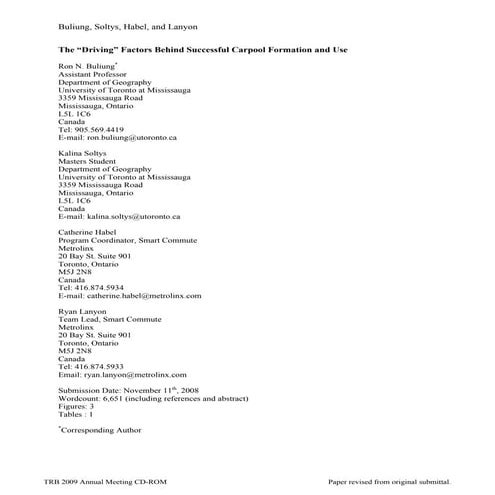 The Driving Factors Behind Successful Carpool Formation and Use