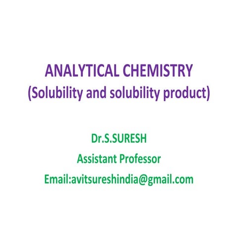 Solubility and solubility product