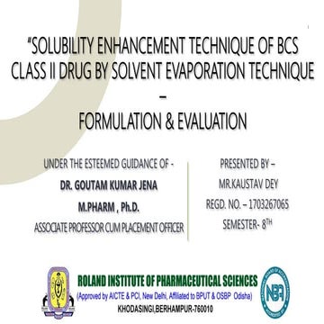 Solubility enhancement technique of BCS Class II drug by Solvent Evaporatiom