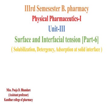 Surface and Interfacial tension [Part-6]( Solubilization, Detergency, Adsorp...