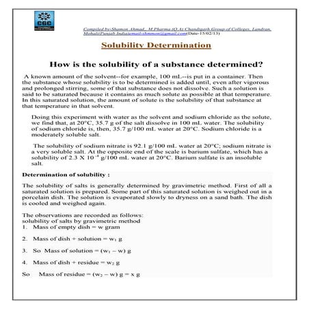 Solublity detemination